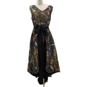 FORMAL PARTY SZ 14 1x plus blad brown camo lace up hi-low maxi dresss NEW B96